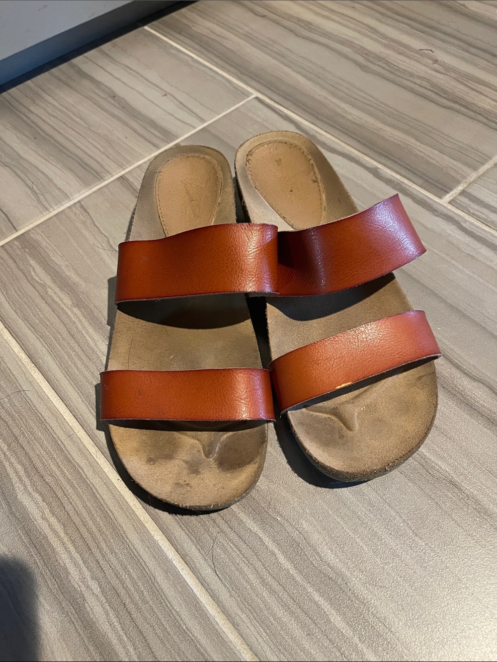 Universal Thread Black Double-Strap Slide Sandals with Tan Footbed
